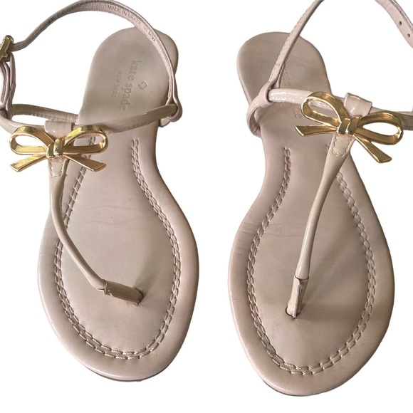 Kate Spade Tracie Gold Bow Patent Thong T-Strap Sandals - 6.5 - Picture 6 of 14